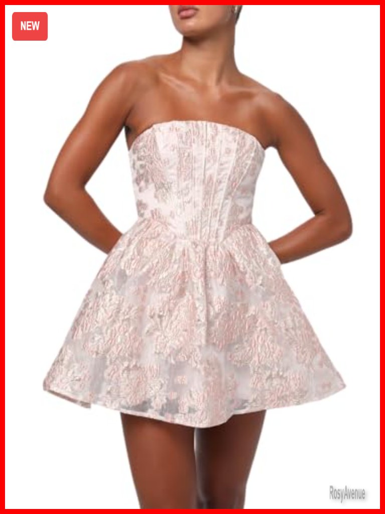 Elegant Floral Jacquard Mini Dress With Lace-Up Back